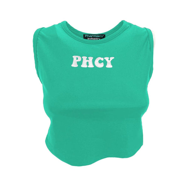 Sleeveless Lycra Logo Print Top – Emerald Green Pharmacy Industry