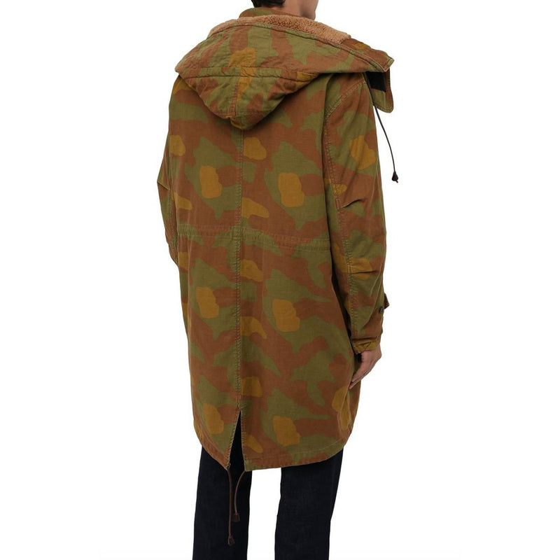 Camo Textured Hooded Parka with Leather Details Dsquared²