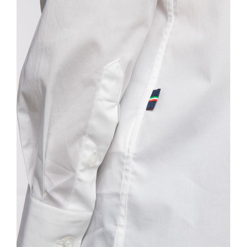 Slim Fit White Cotton Shirt with Eagle Logo Aeronautica Militare