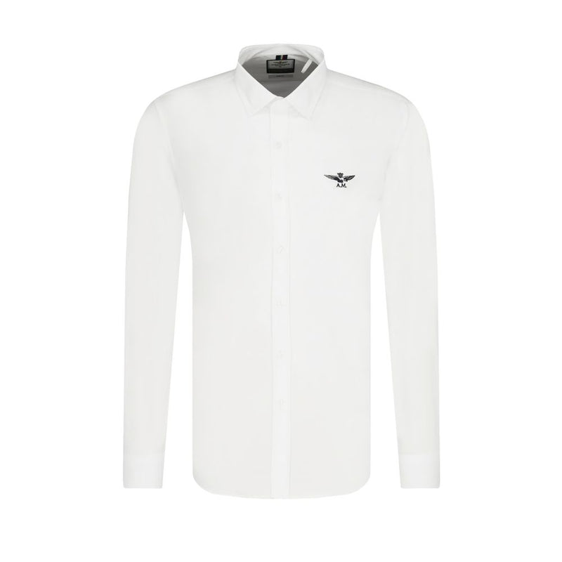 Slim Fit White Cotton Shirt with Eagle Logo Aeronautica Militare