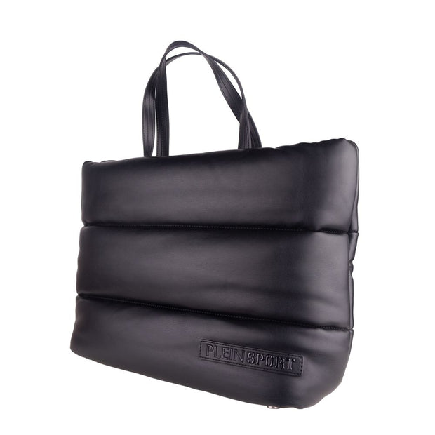 Elegant Black Padded Eco-Leather Shopper Plein Sport