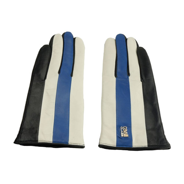 Elegant Black and Blue Lambskin Gloves Cavalli Class