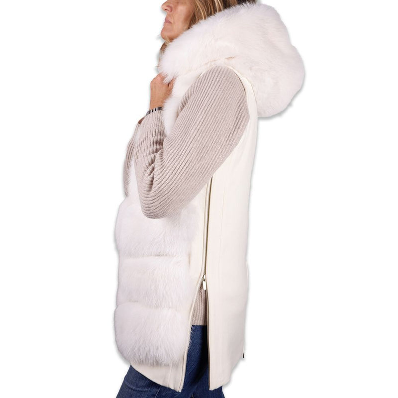 Elegant Sleeveless Wool Coat with Fox Fur Detail Made in Italy