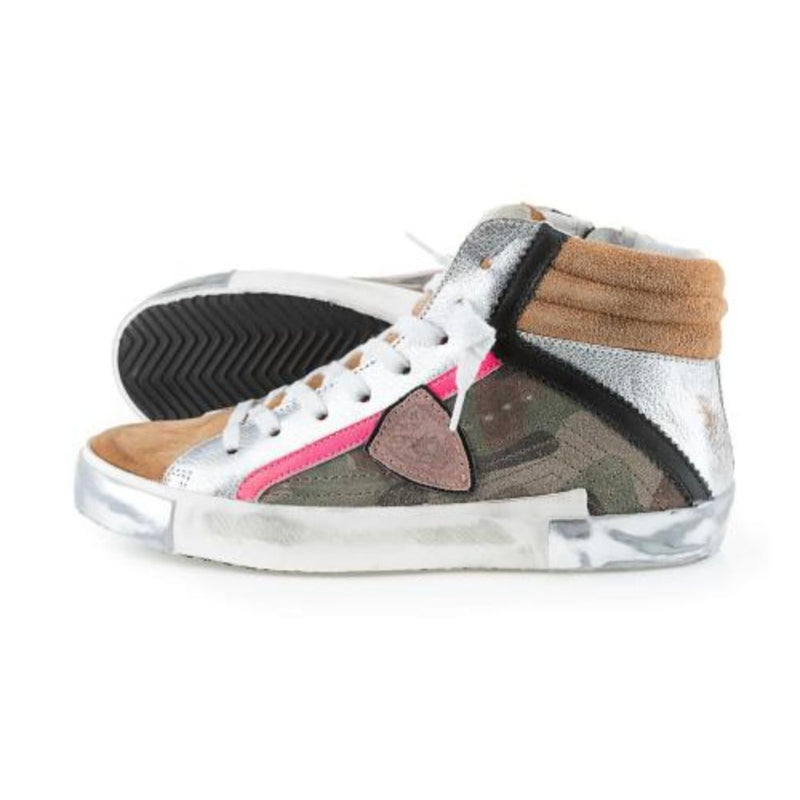 Army Green High-Top Sneakers with Leather Accents Philippe Model