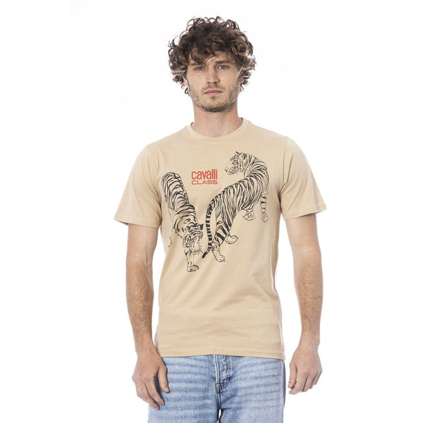 Beige Cotton Men T-Shirt Cavalli Class