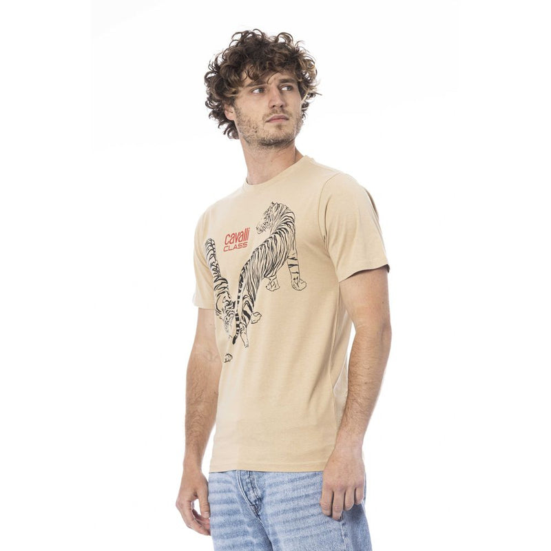 Beige Cotton Men T-Shirt Cavalli Class