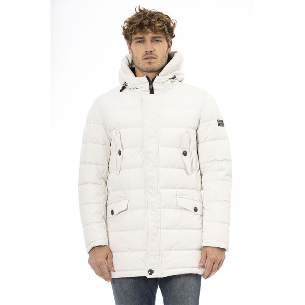 White Polyester Men's Hooded Jacket Baldinini Trend