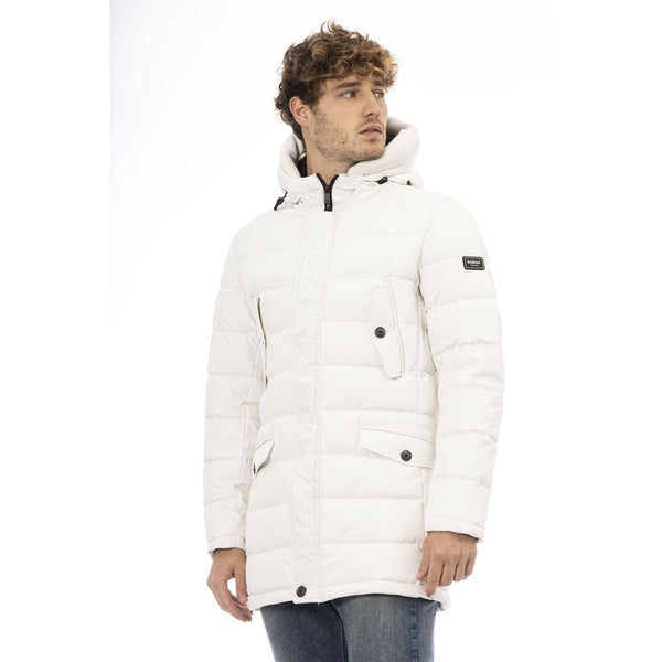 White Polyester Men's Hooded Jacket Baldinini Trend