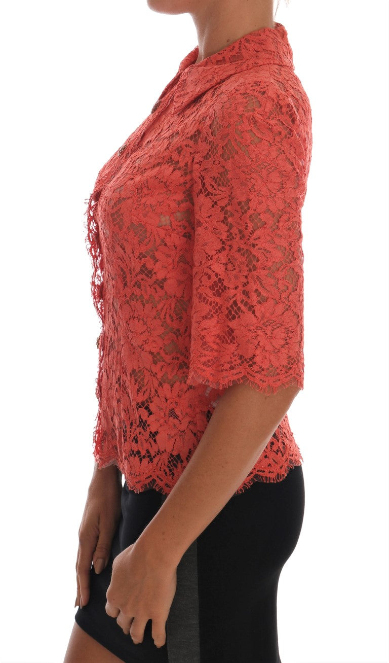 Elegant Orange Floral Lace Crystal Cardigan Blouse Dolce & Gabbana