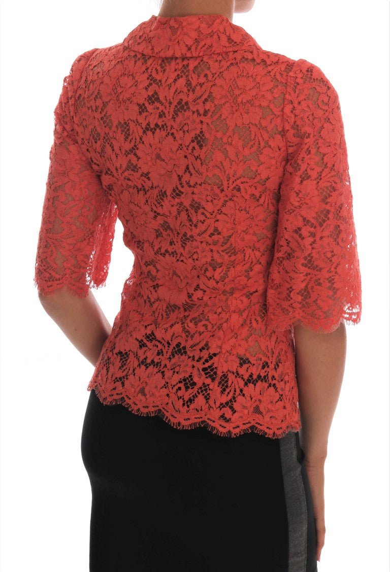 Elegant Orange Floral Lace Crystal Cardigan Blouse Dolce & Gabbana