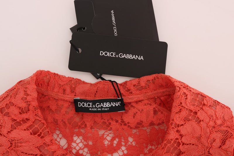 Elegant Orange Floral Lace Crystal Cardigan Blouse Dolce & Gabbana