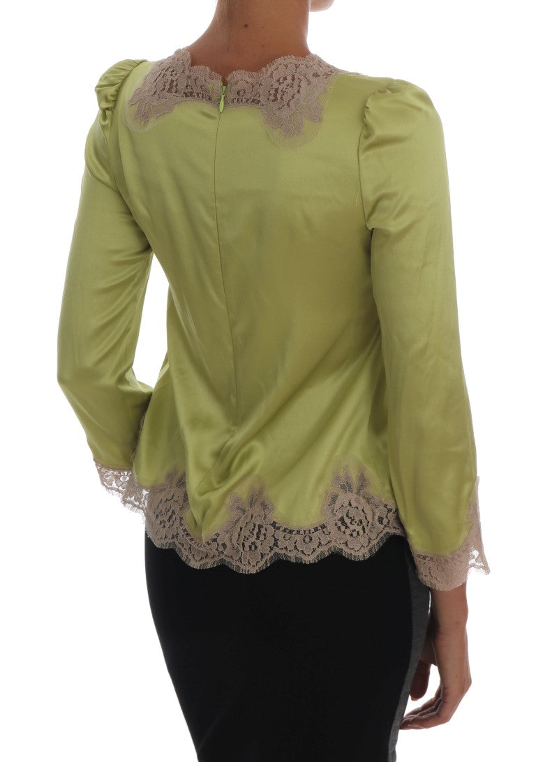 Elegant Floral Lace Silk Blouse Dolce & Gabbana