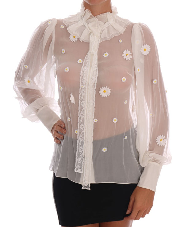 Elegant White Silk Daisy Blouse Dolce & Gabbana