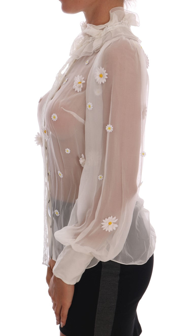 Elegant White Silk Daisy Blouse Dolce & Gabbana