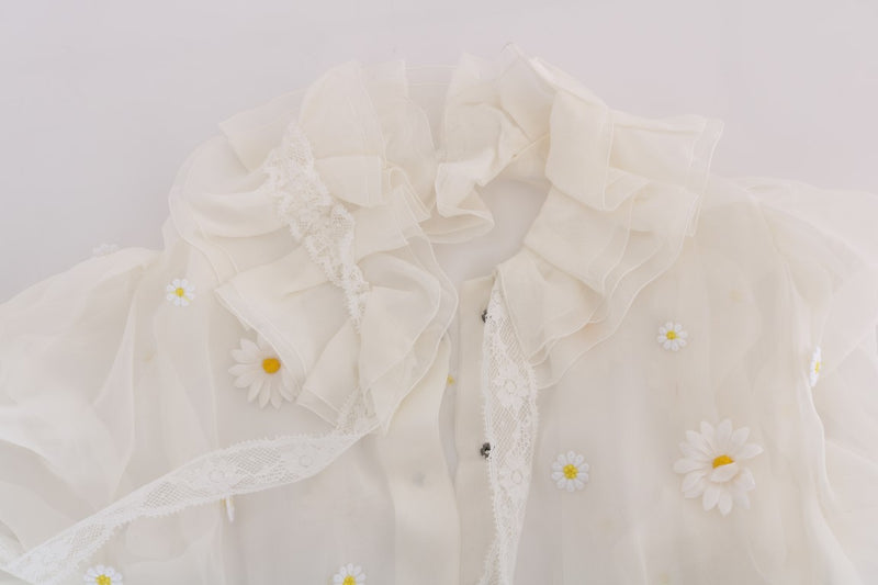 Elegant White Silk Daisy Blouse Dolce & Gabbana