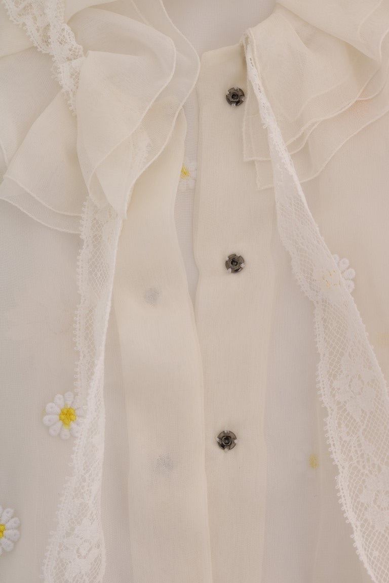 Elegant White Silk Daisy Blouse Dolce & Gabbana