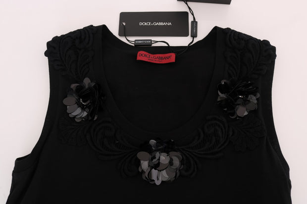 Black Floral Sequined Cami Blouse Dolce & Gabbana