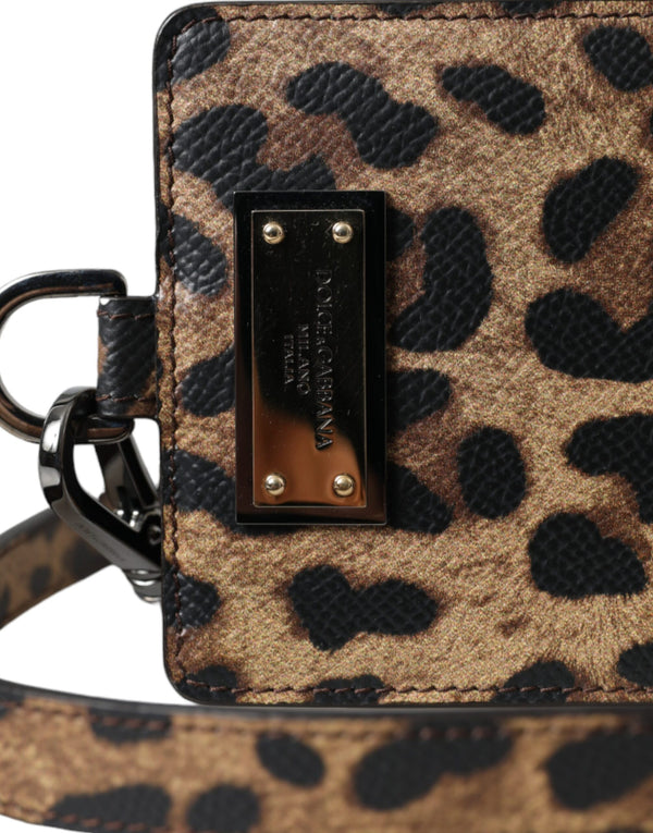 Brown Leather Leopard Print Logo Plaque Cardholder Wallet Dolce & Gabbana