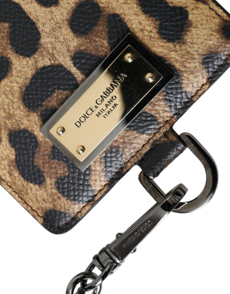 Brown Leather Leopard Print Logo Plaque Cardholder Wallet Dolce & Gabbana