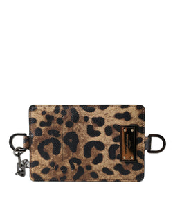 Brown Leather Leopard Print Logo Plaque Cardholder Wallet Dolce & Gabbana