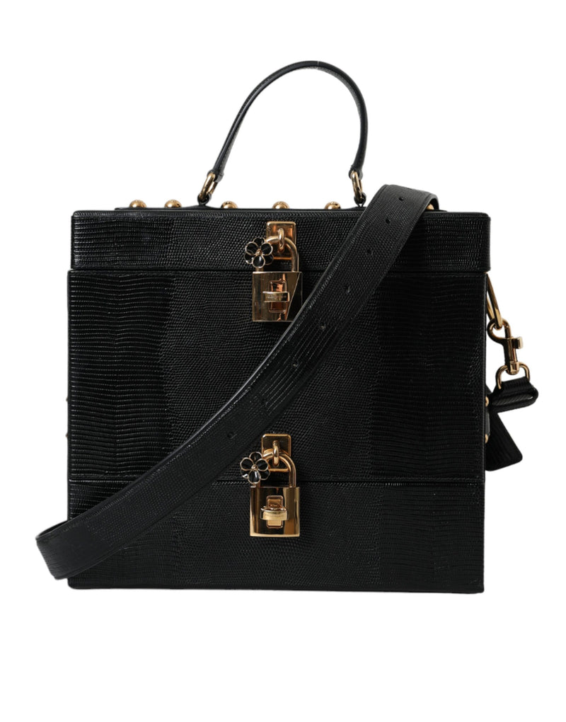 Black Lizard Embossed Calfskin Leather Double Box Bag Dolce & Gabbana