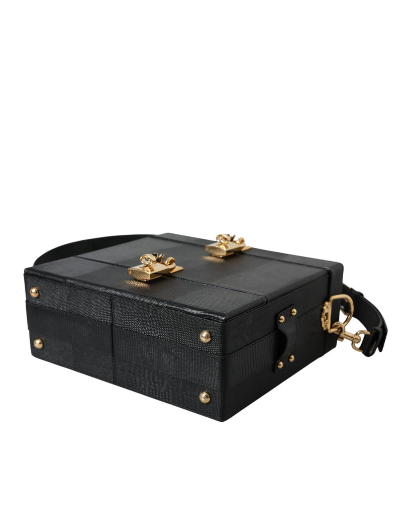 Black Lizard Embossed Calfskin Leather Double Box Bag Dolce & Gabbana