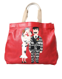 Red Leather #DGFamily Patch Shopping Tote Bag Dolce & Gabbana