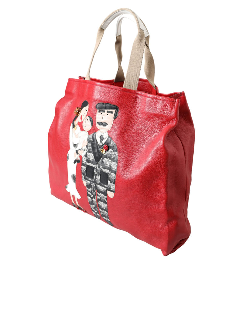 Red Leather #DGFamily Patch Shopping Tote Bag Dolce & Gabbana