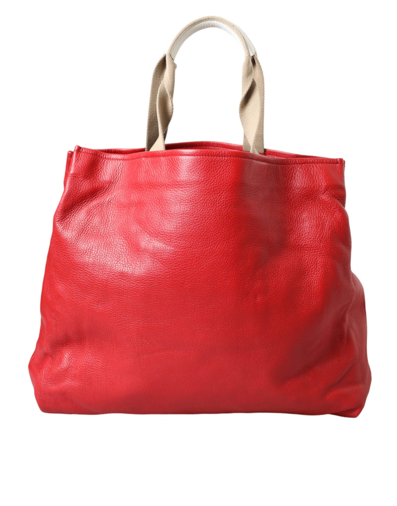 Red Leather #DGFamily Patch Shopping Tote Bag Dolce & Gabbana