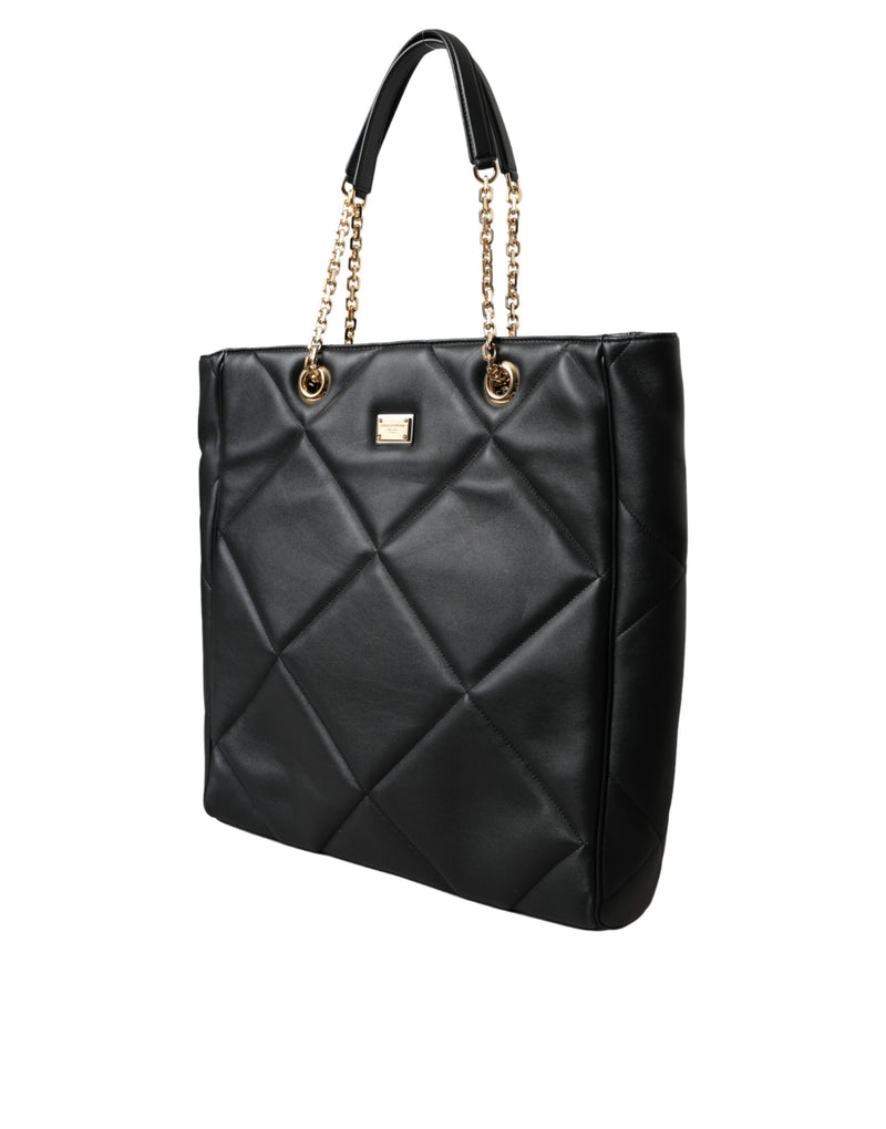 Black Leather JUNGLE Quilted Shopping Tote Bag Dolce & Gabbana