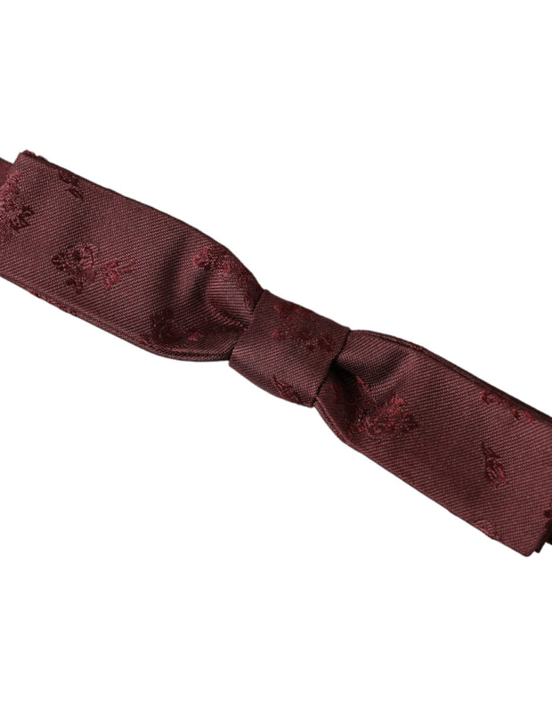 Maroon Floral Silk Adjustable Neck Men Bow Tie Dolce & Gabbana