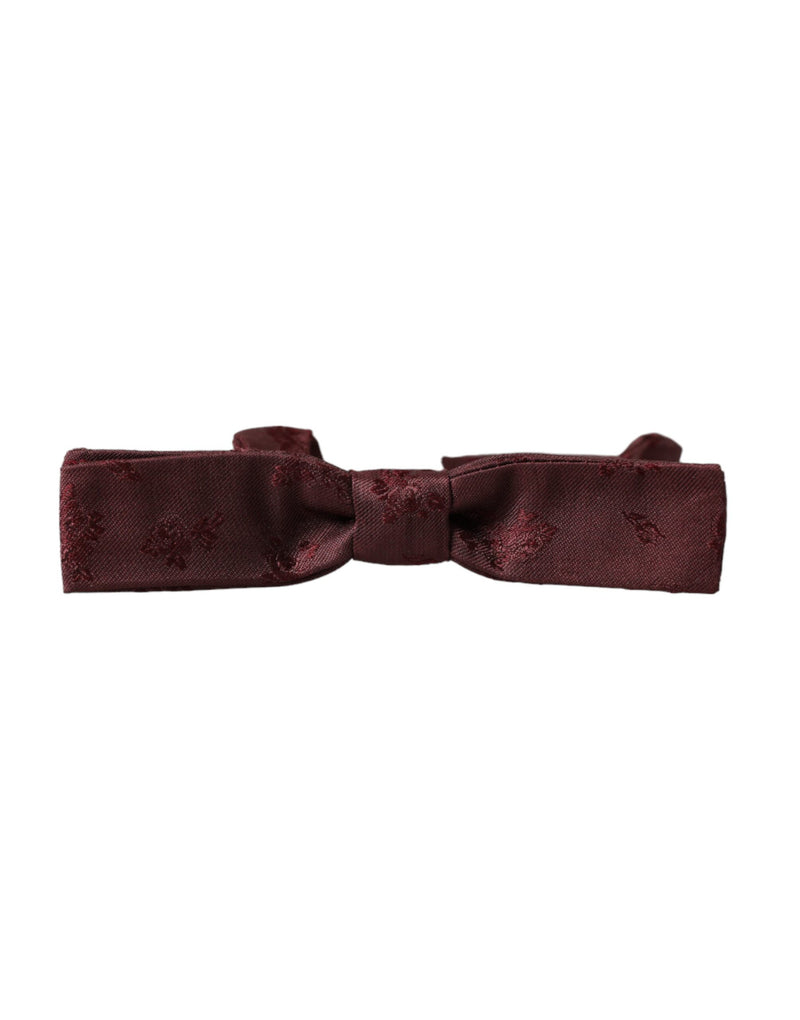 Maroon Floral Silk Adjustable Neck Men Bow Tie Dolce & Gabbana