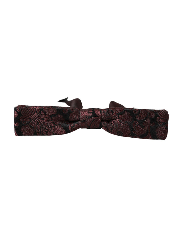 Maroon Floral Silk Adjustable Neck Men Bow Tie Dolce & Gabbana