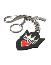 Black Prince Studs Logo Silver Brass Keychain Keyring Dolce & Gabbana