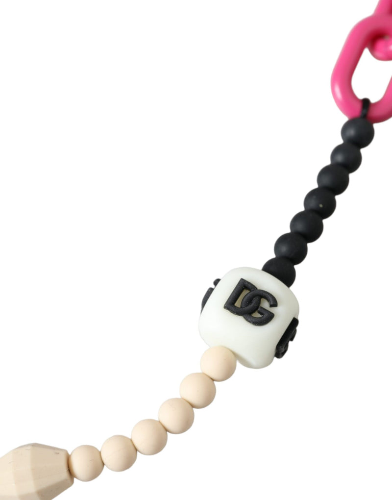 Multicolor Beaded Chain Logo Charm Necklace Dolce & Gabbana