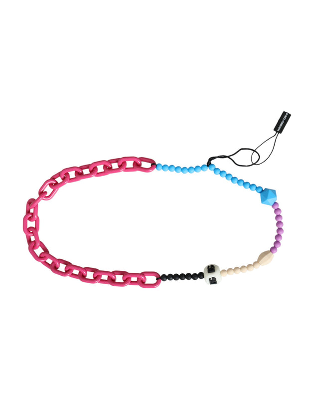 Multicolor Beaded Chain Logo Charm Necklace Dolce & Gabbana