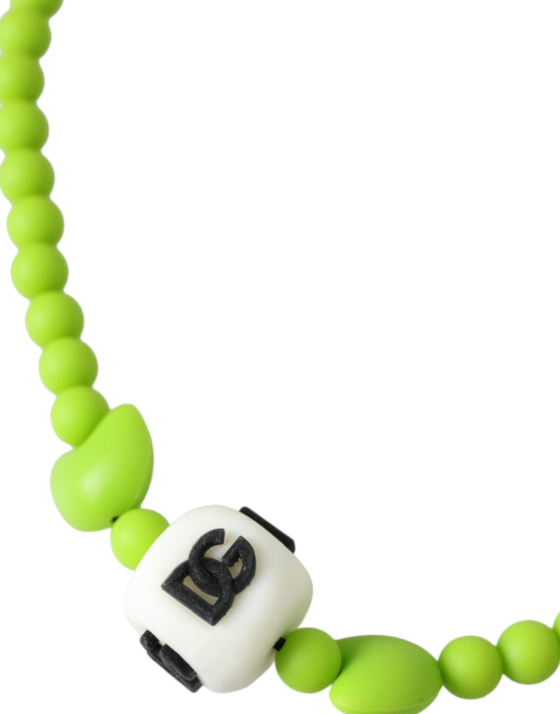 Green Beaded Chain DG Logo Charm Necklace Dolce & Gabbana