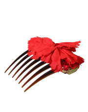 Red Silk Floral Gold Brass Women Hair Comb Dolce & Gabbana