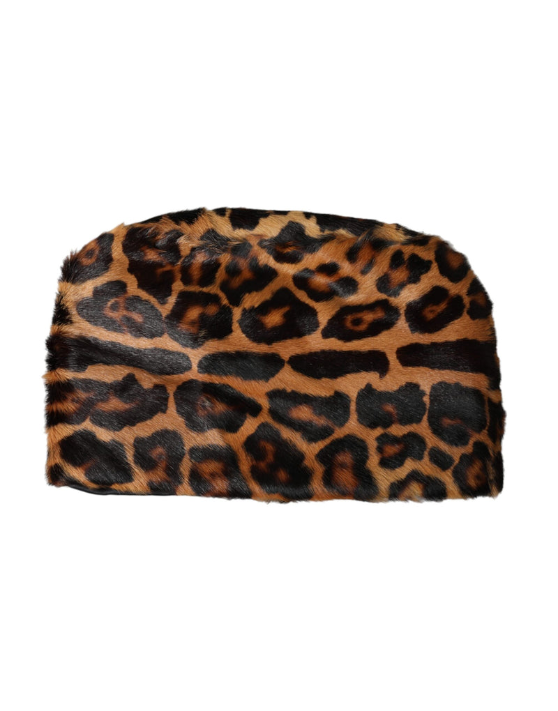 Brown Leopard Fur Women Bucket Hat Dolce & Gabbana