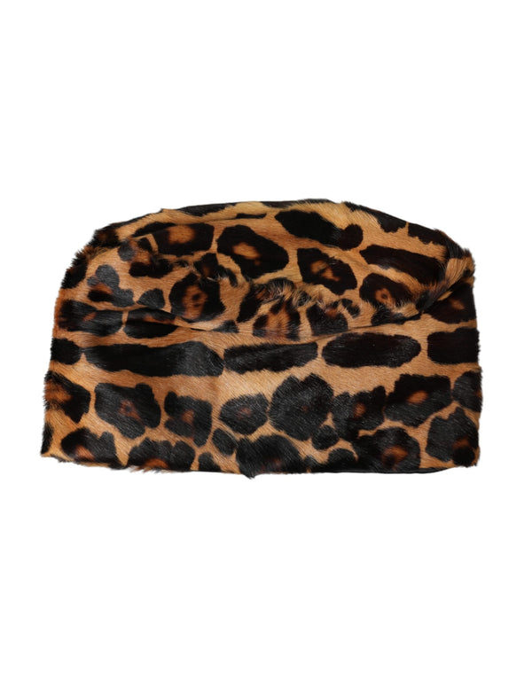 Brown Leopard Fur Women Bucket Hat Dolce & Gabbana