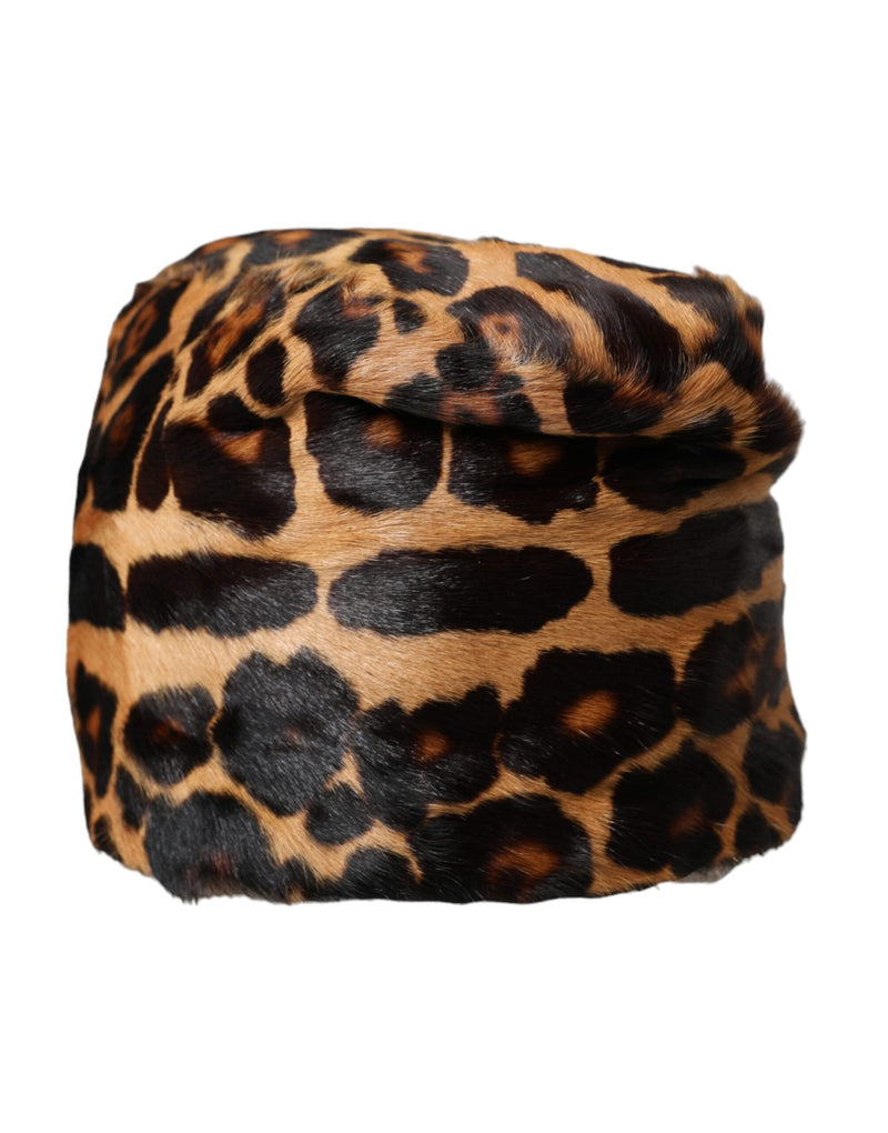 Brown Leopard Fur Women Bucket Hat Dolce & Gabbana