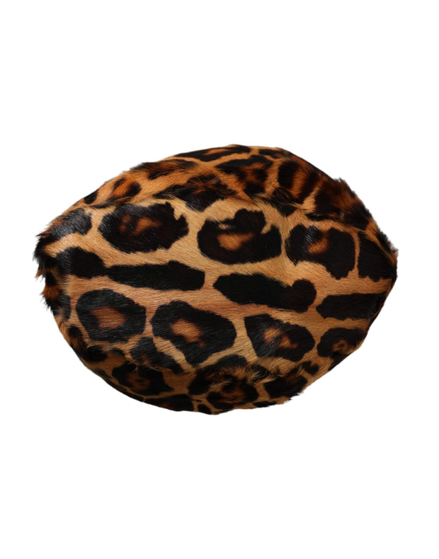 Brown Leopard Fur Women Bucket Hat Dolce & Gabbana