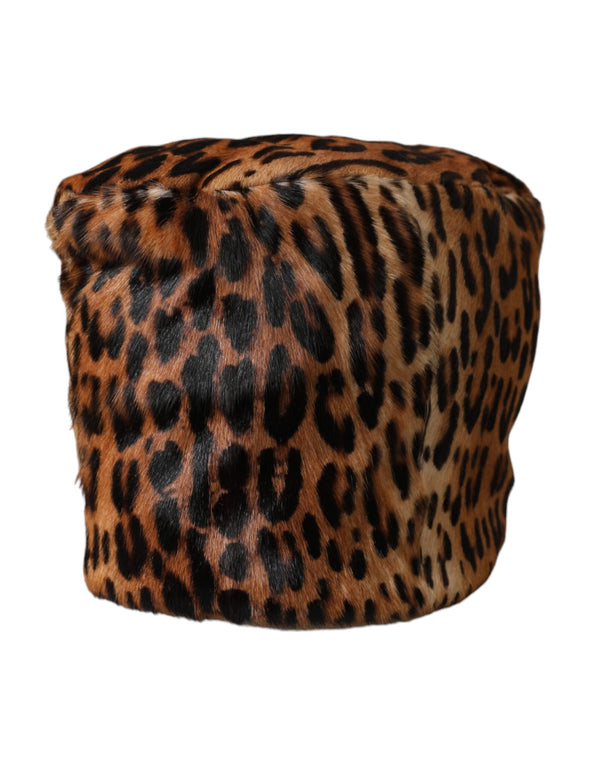 Brown Leopard Fur Women Bucket Hat Dolce & Gabbana