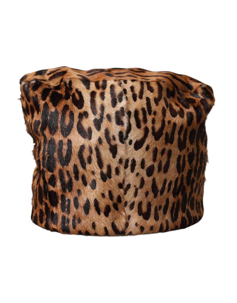 Brown Leopard Fur Women Bucket Hat Dolce & Gabbana