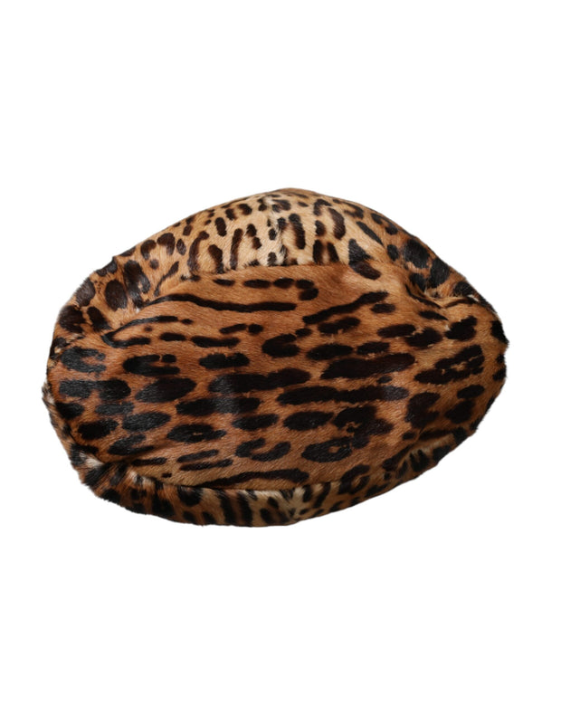 Brown Leopard Fur Women Bucket Hat Dolce & Gabbana