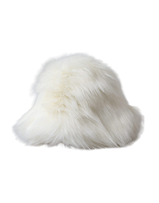 White Acrylic Fur Womens Bucket Hat Dolce & Gabbana