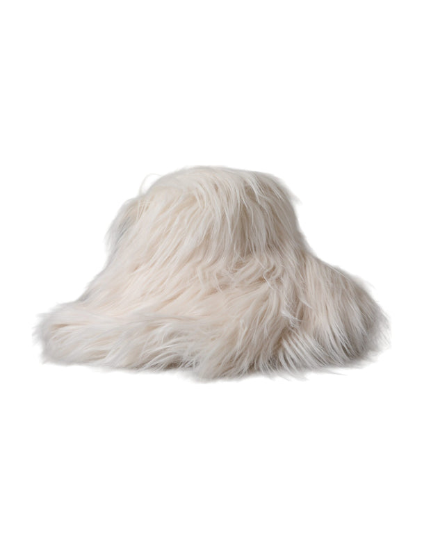 Off White Acrylic Fur Womens Bucket Hat Dolce & Gabbana