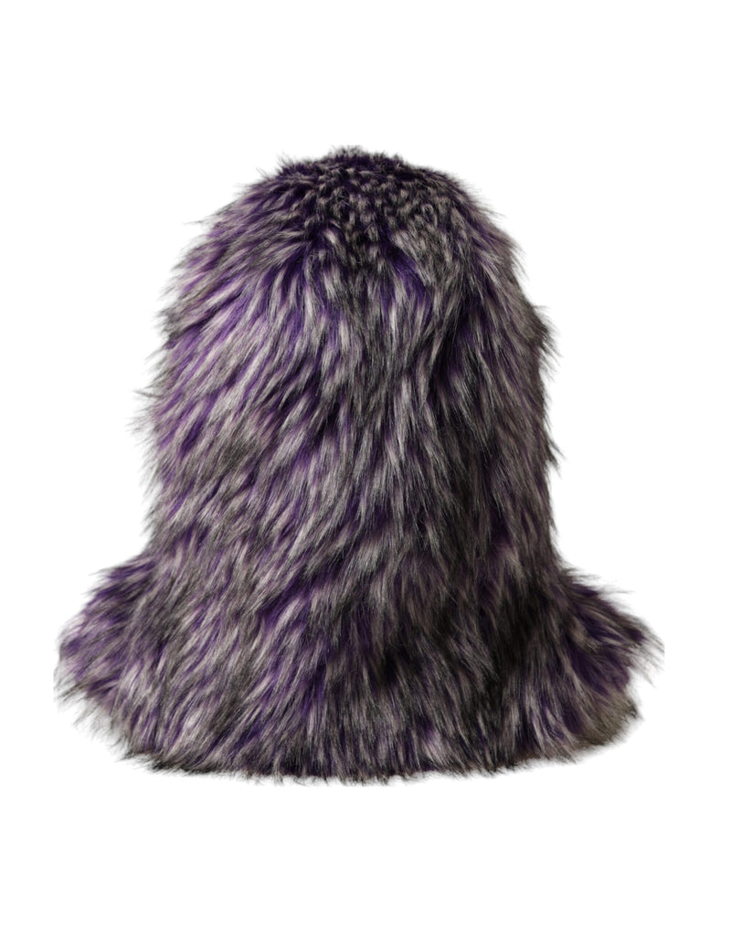 Purple Faux Fur Whole Head Wrap Hat Dolce & Gabbana