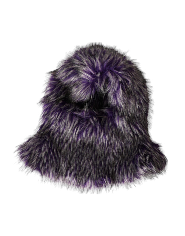 Purple Faux Fur Whole Head Wrap Hat Dolce & Gabbana