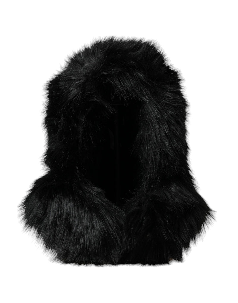 Black Faux Fur Whole Head Wrap Hat Dolce & Gabbana